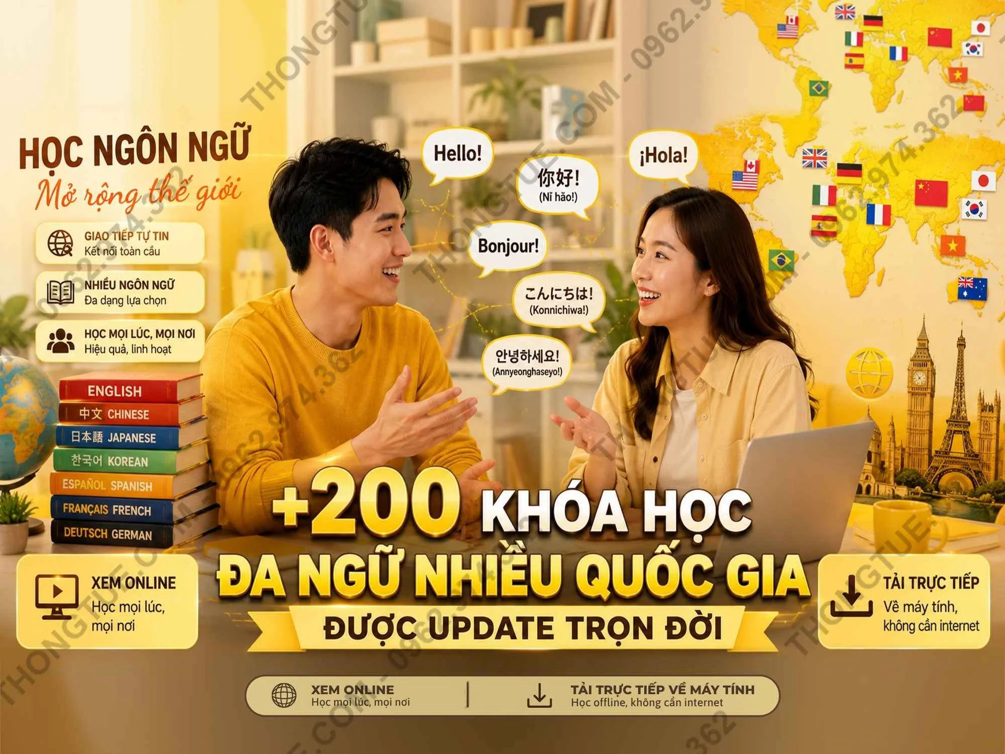combo 200 khoá học ngoại ngữ từ nhiều quốc gia 2026