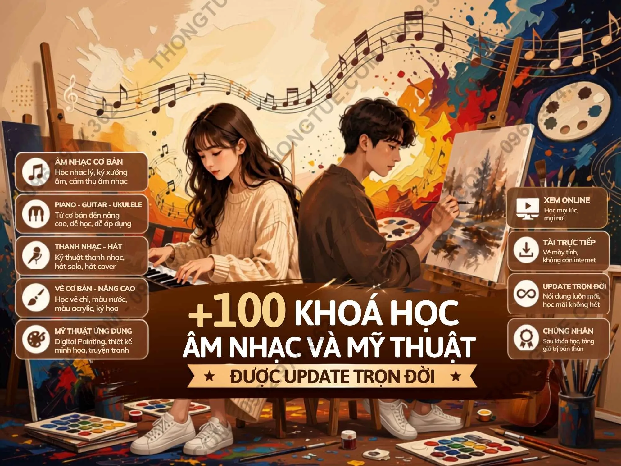 combo 100 khoá học âm nhạc và mỹ thuật mới nhất 2026