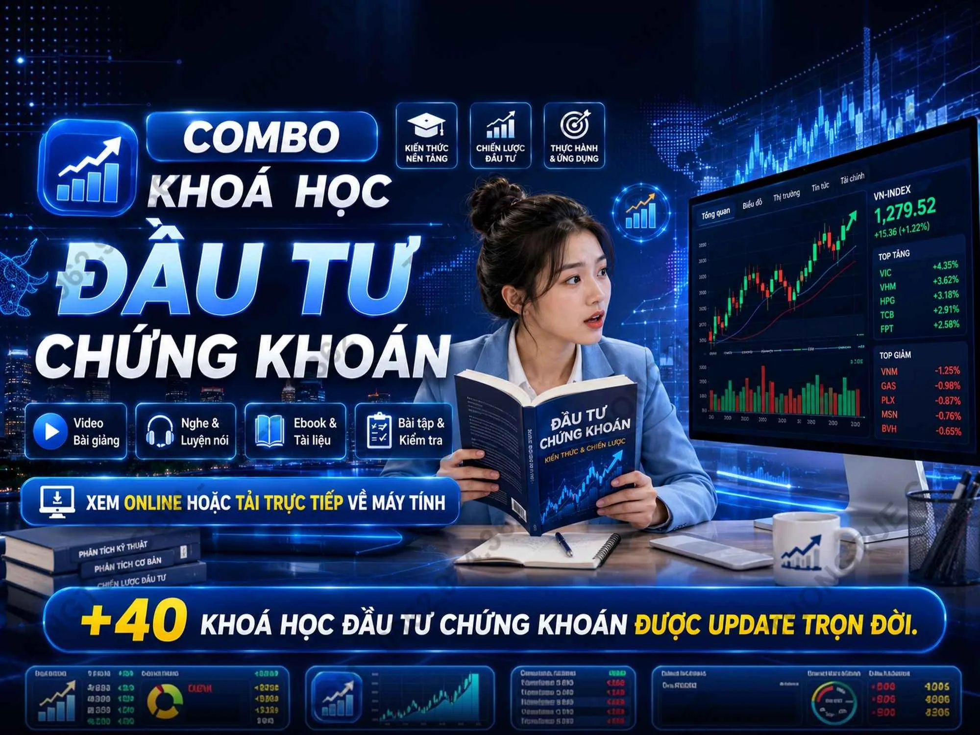 combo 40 khoá học đầu tư chứng khoán chi tiết, dễ hiểu 2026